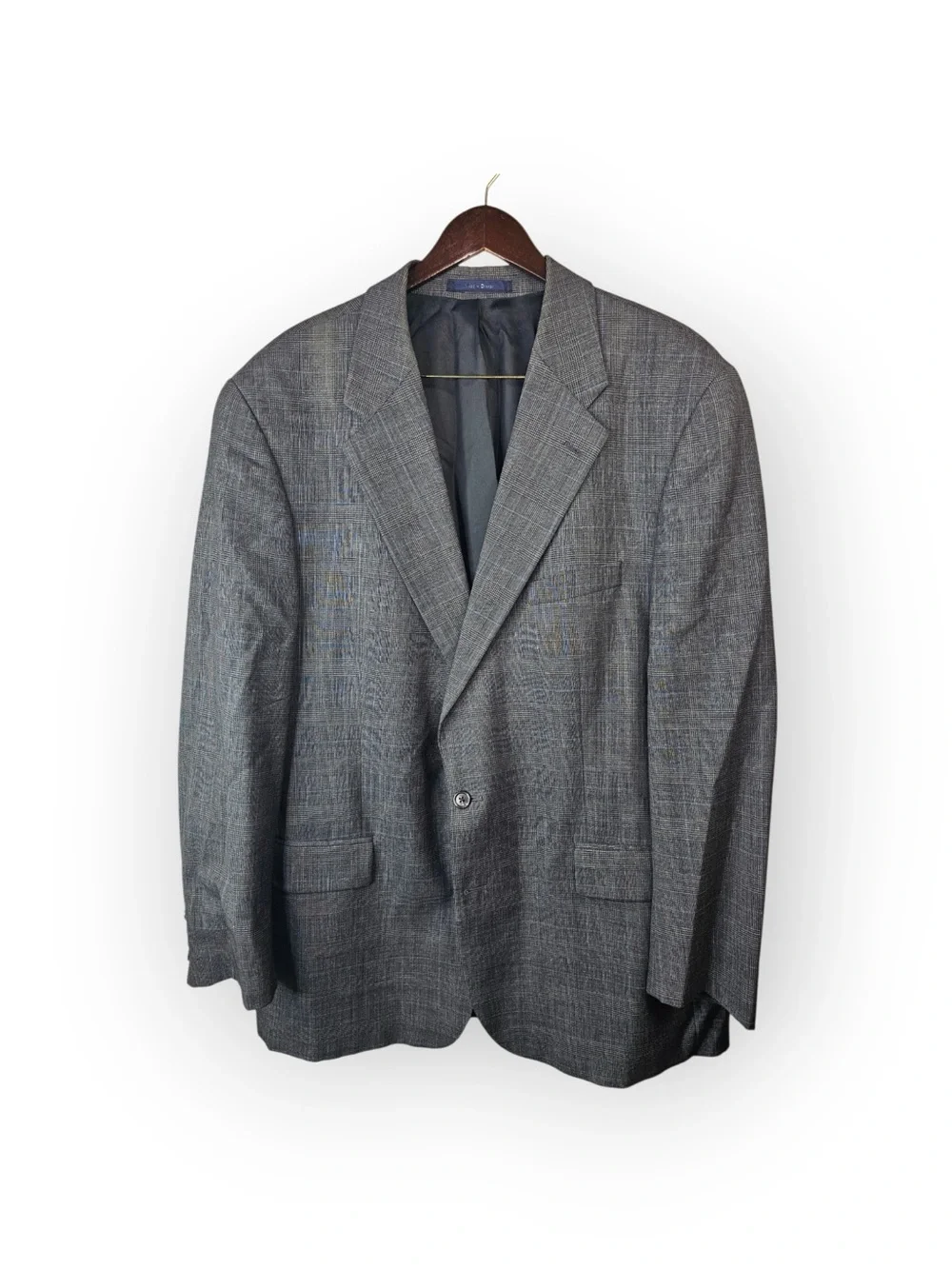 Vintage Chaps Ralph Lauren Gray Pure Wool Glen Plaid Blazer Sport Coat 52L